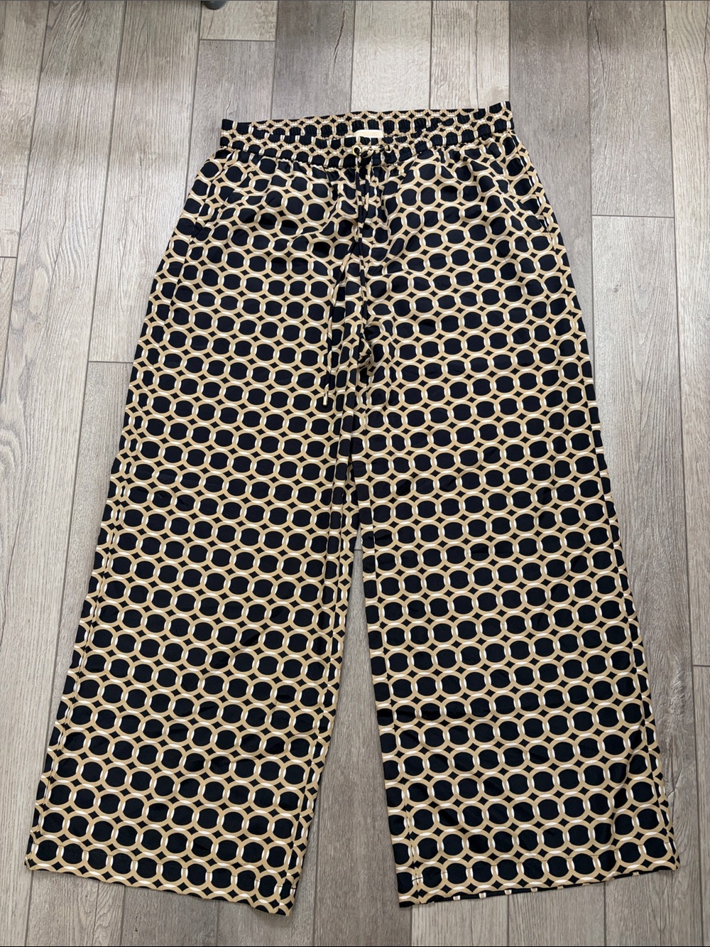 Michael Kors Geometric Black and Tan Wide-Leg Pants